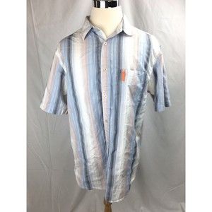 Mecca Men Size XL Blue White Striped Button Down Shirt Short Sleeved